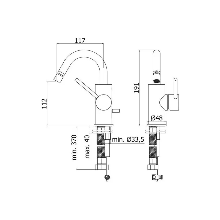 Paffoni - Μπαταρία μπιντέ LIGHT μαύρη