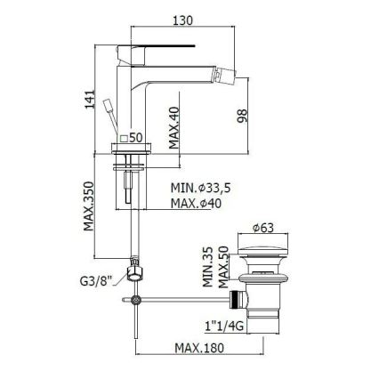 Paffoni - Μπαταρία μπιντέ + βαλβίδα αποχέτευσης TANGO ανοξείδωτο