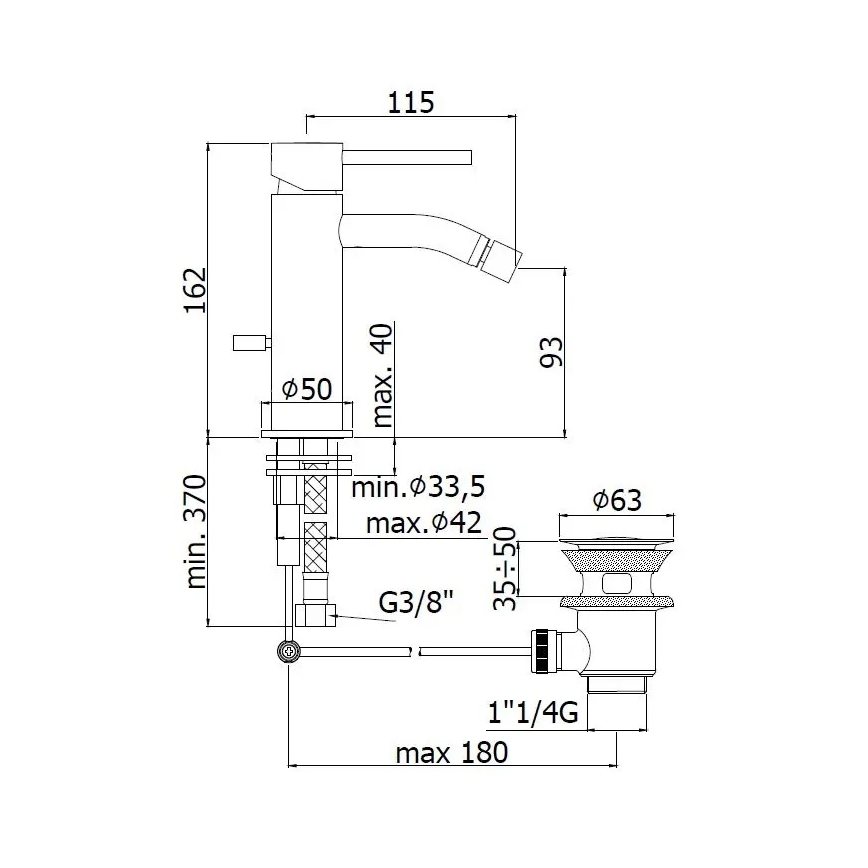 Paffoni - Μπαταρία μπιντέ + βαλβίδα εκροής LIGHT σε σατινέ χρυσό