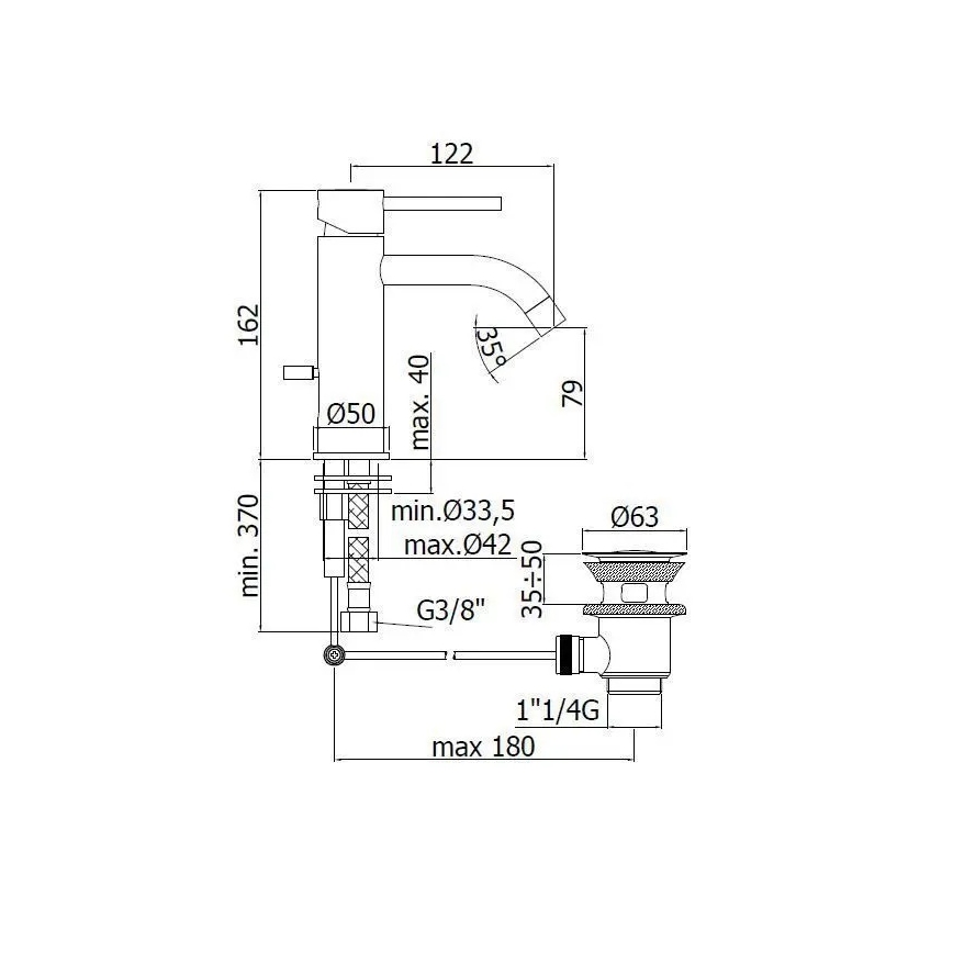 Paffoni - Μπαταρία νιπτήρα LIGHT μαύρη