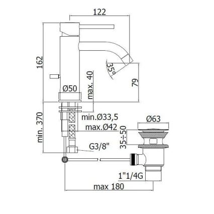 Paffoni - Μπαταρία νιπτήρα + σετ αποχέτευσης LIGHT, γυαλιστερό χρώμιο