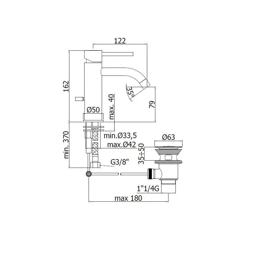 Paffoni - Μπαταρία νιπτήρα + σετ αποχέτευσης LIGHT, γυαλιστερό χρώμιο