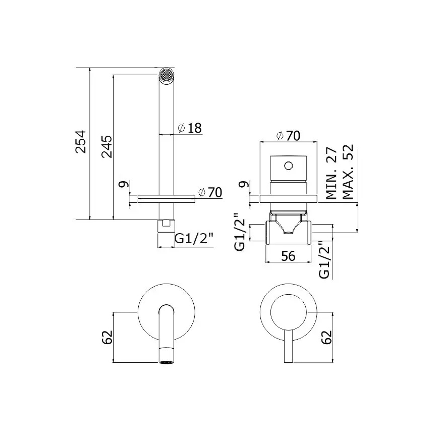 Paffoni - Μπαταρία νιπτήρα για εντοιχισμένη εγκατάσταση LIGHT, σε γυαλιστερό χρώμιο