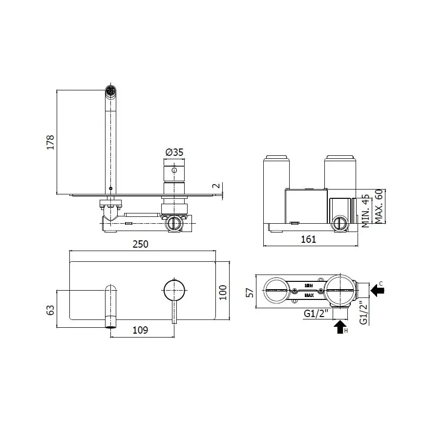Paffoni - Μπαταρία νιπτήρα για εντοιχιζόμενη εγκατάσταση LIGHT γυαλιστερό χρώμιο