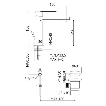Paffoni - Μπαταρία νιπτήρα + βαλβίδα αποστράγγισης TANGO από ανοξείδωτο ατσάλι