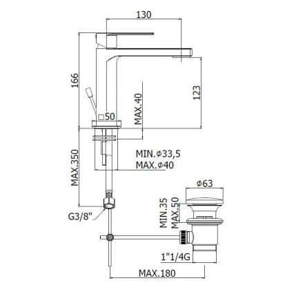 Paffoni - Μπαταρία νιπτήρα + βαλβίδα αποχέτευσης TANGO ματ χρώμιο