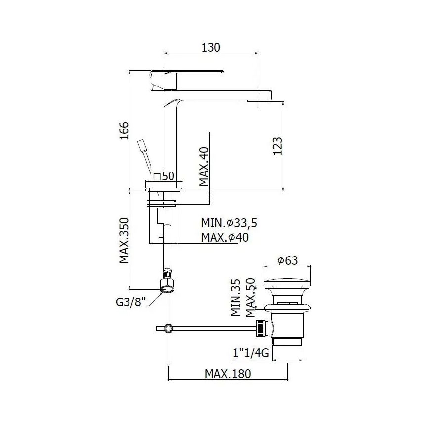 Paffoni - Μπαταρία νιπτήρα + βαλβίδα αποχέτευσης TANGO ματ χρώμιο