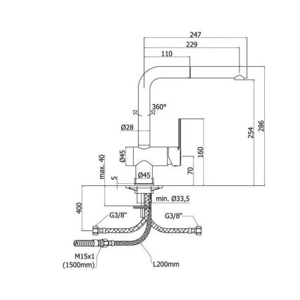 Paffoni - Μπαταρία νιπτήρα με αποσπώμενο ψεκαστήρα RINGO 28,6 cm