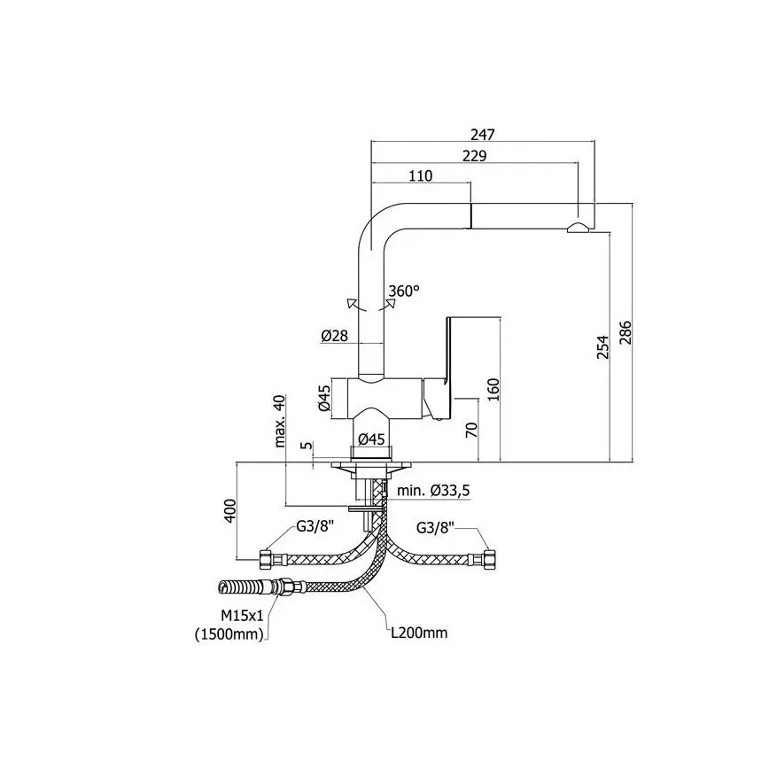 Paffoni - Μπαταρία νιπτήρα με αποσπώμενο ψεκαστήρα RINGO 28,6 cm