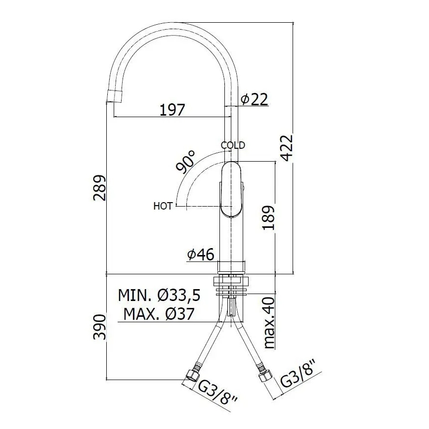 Paffoni - Μπαταρία νεροχύτη CANDY σε γυαλιστερό χρώμιο