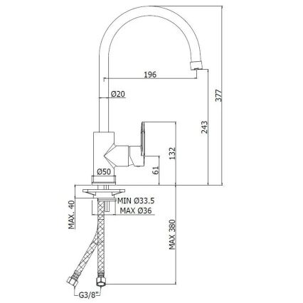 Paffoni - Μπαταρία νεροχύτη CANDY σε γυαλιστερό χρώμιο
