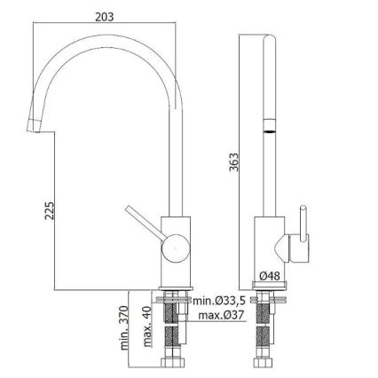 Paffoni - Μπαταρία νεροχύτη LIGHT 36,3 cm γυαλιστερό χρώμιο