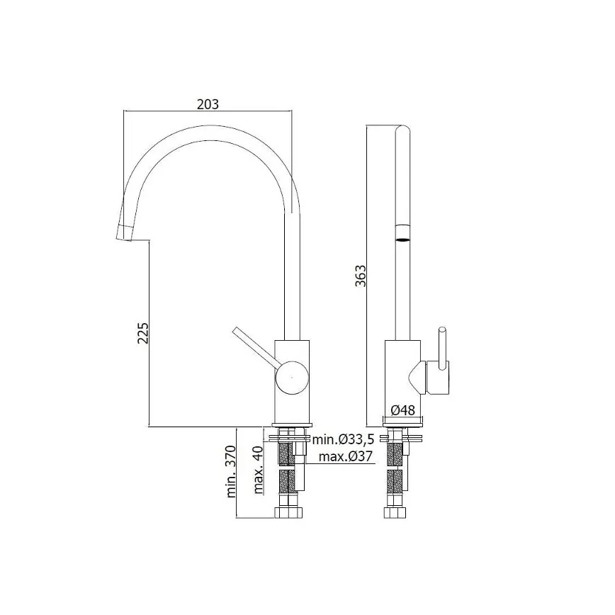 Paffoni - Μπαταρία νεροχύτη LIGHT 36,3 cm γυαλιστερό χρώμιο