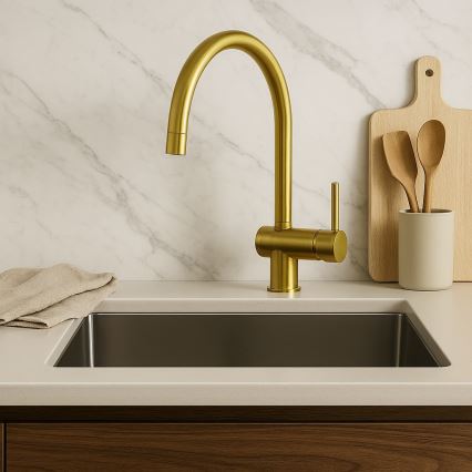 Paffoni - Μπαταρία νεροχύτη LIGHT, βούρτσιστο χρυσό