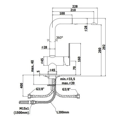 Paffoni - Μπαταρία νεροχύτη με ανασυρόμενη κεφαλή ντους RINGO 29,2 cm μαύρη
