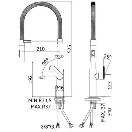 Paffoni - Μπαταρία νεροχύτη με ανασυρόμενη κεφαλή ψεκασμού CANDY 52,5 cm γυαλιστερό χρώμιο
