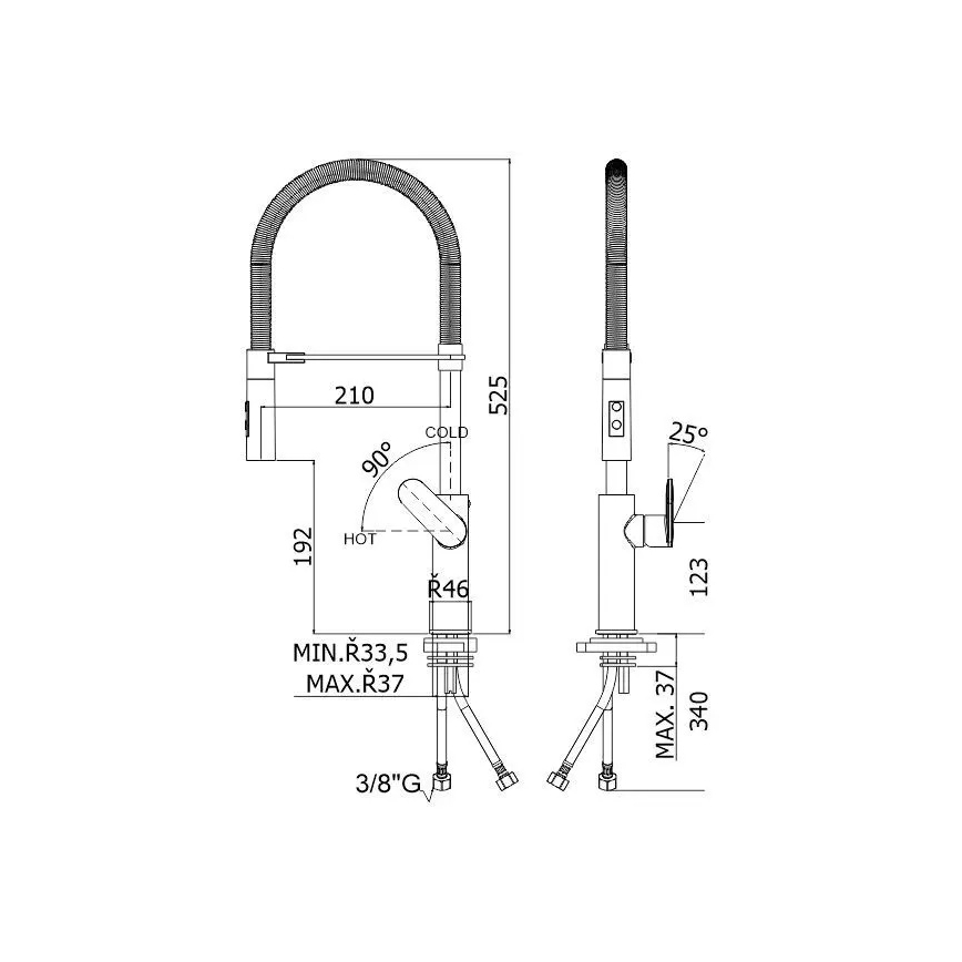 Paffoni - Μπαταρία νεροχύτη με ανασυρόμενη κεφαλή ψεκασμού CANDY 52,5 cm γυαλιστερό χρώμιο