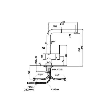 Paffoni - Μπαταρία νεροχύτη με ανασυρόμενο ψεκαστήρα RINGO 29,2 cm