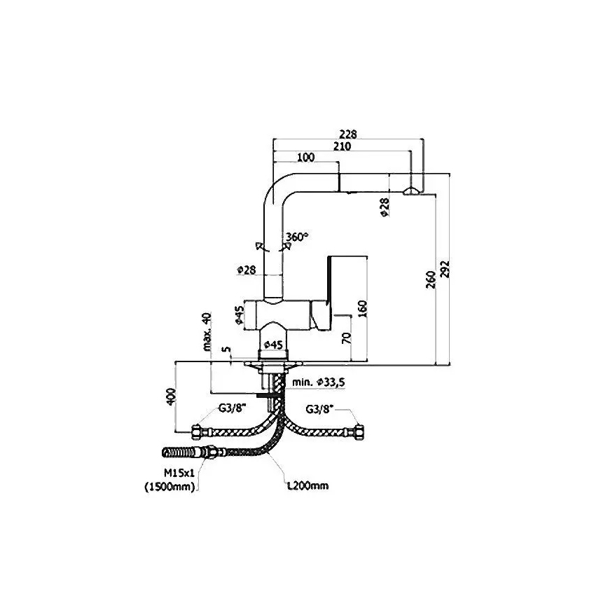 Paffoni - Μπαταρία νεροχύτη με ανασυρόμενο ψεκαστήρα RINGO 29,2 cm