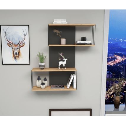 Ράφι τοίχου DESTAN 65x96x19 cm ανθρακί/καφέ