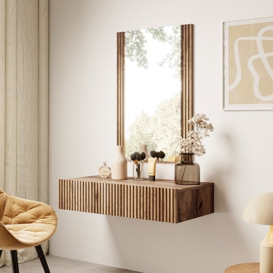 Ράφι τοίχου +καθρέφτης τοίχου WITH δρυς wotan