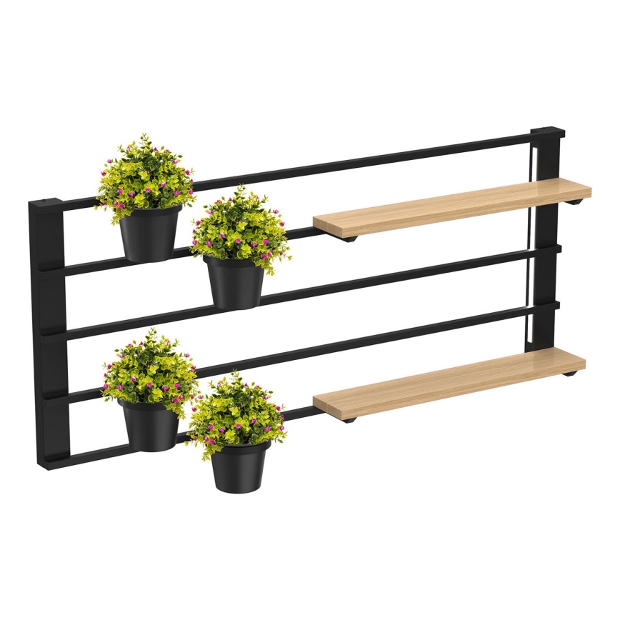 Ράφι τοίχου με γλάστρες και LED φωτισμός SHELF 50x118 cm μαύρο/μπεζ/πεύκο