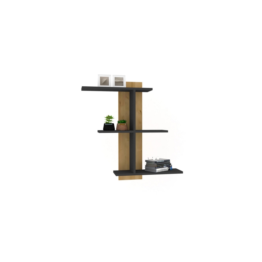 Ραφιέρα τοίχου BAHRO 90x111 cm ανθρακί/καφέ