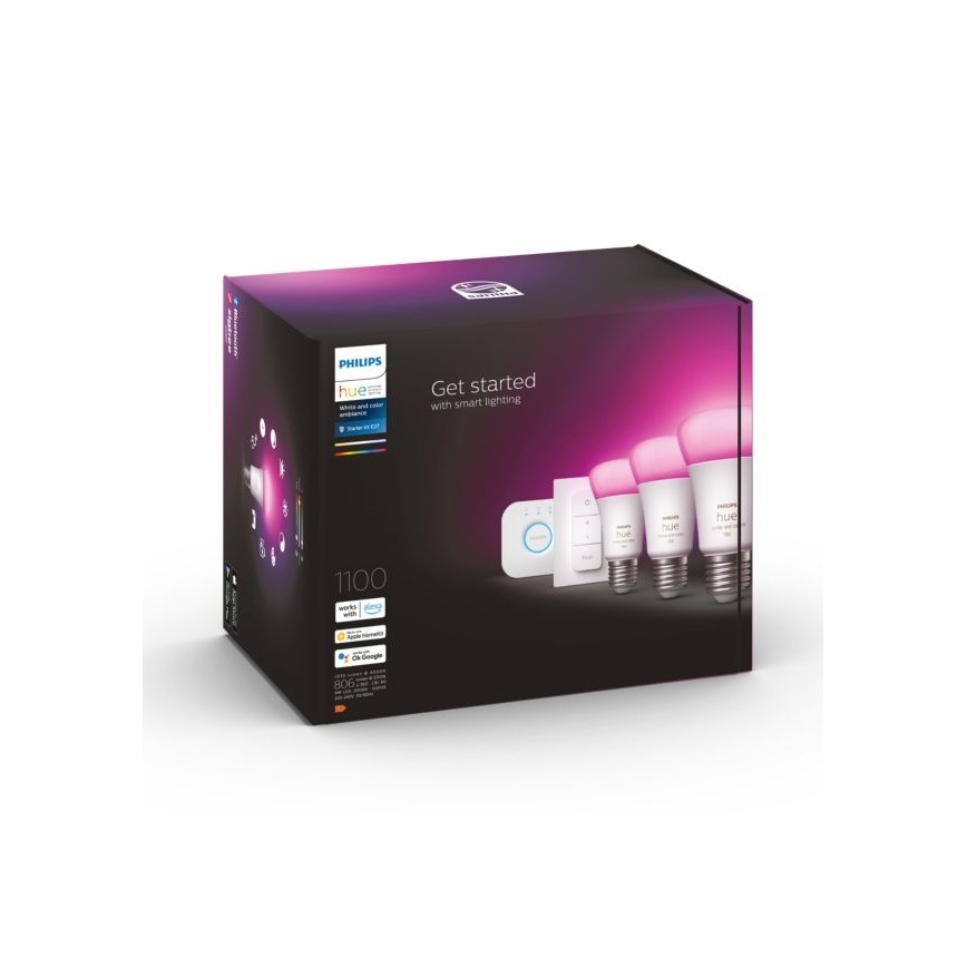 Πακέτο εκκίνησης Philips Hue WHITE AND COLOR AMBIANCE 3xE27/9W 2000-6500K + συσκευή διασύνδεσης