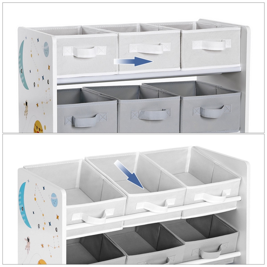 Παιδική αποθηκευτική ραφιέρα με υφασμάτινα κουτιά ANET μπλε/λευκό