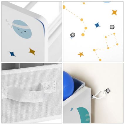 Παιδική αποθηκευτική ραφιέρα με υφασμάτινα κουτιά ANET μπλε/λευκό