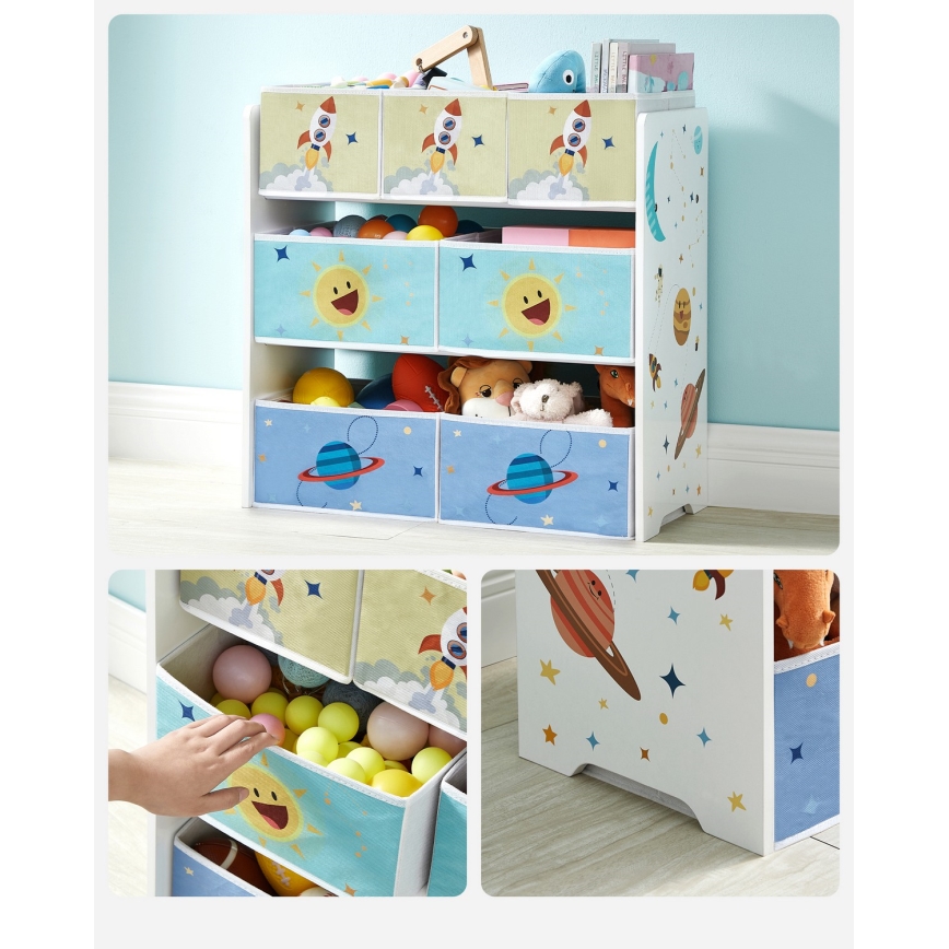 Παιδική αποθηκευτική ραφιέρα με υφασμάτινα κουτιά ANET μπλε/λευκό