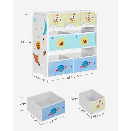 Παιδική αποθηκευτική ραφιέρα με υφασμάτινα κουτιά ANET μπλε/λευκό