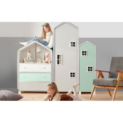 Παιδική συρταριέρα MIRUM 126x80 εκ. λευκή/γκρι/πράσινη