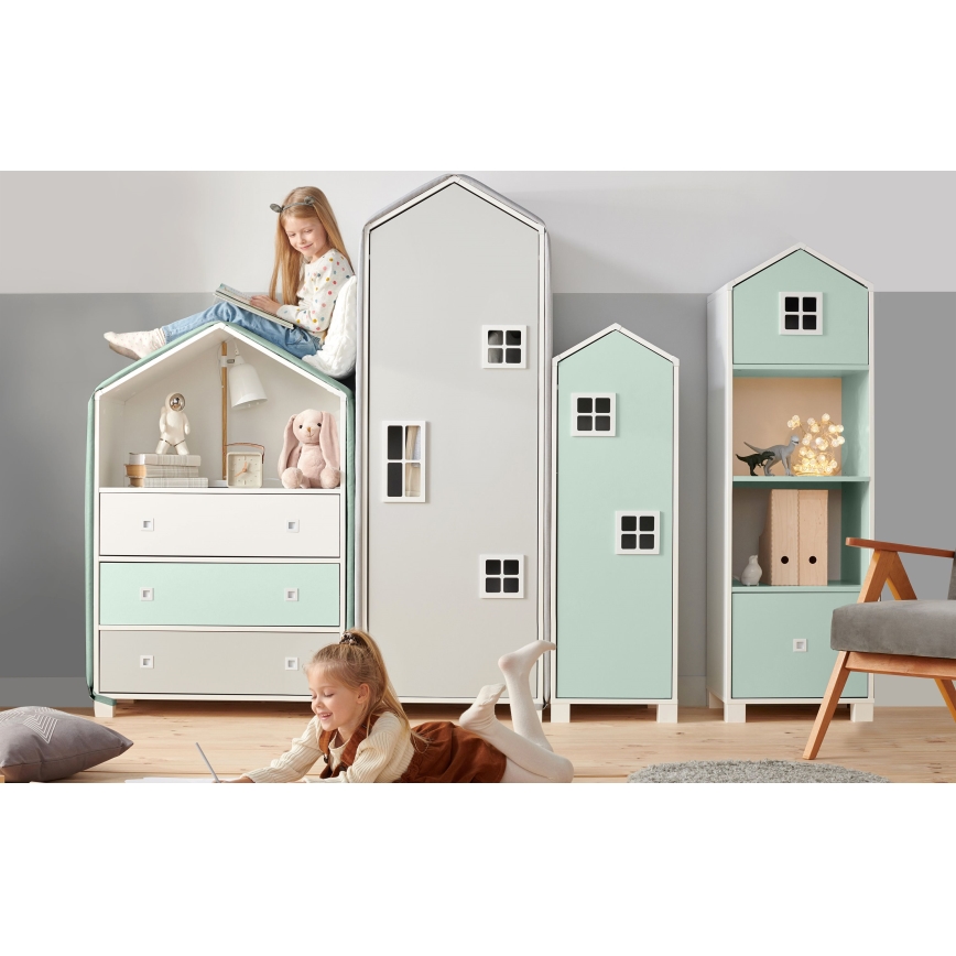 Παιδική συρταριέρα MIRUM 126x80 εκ. λευκή/γκρι/πράσινη