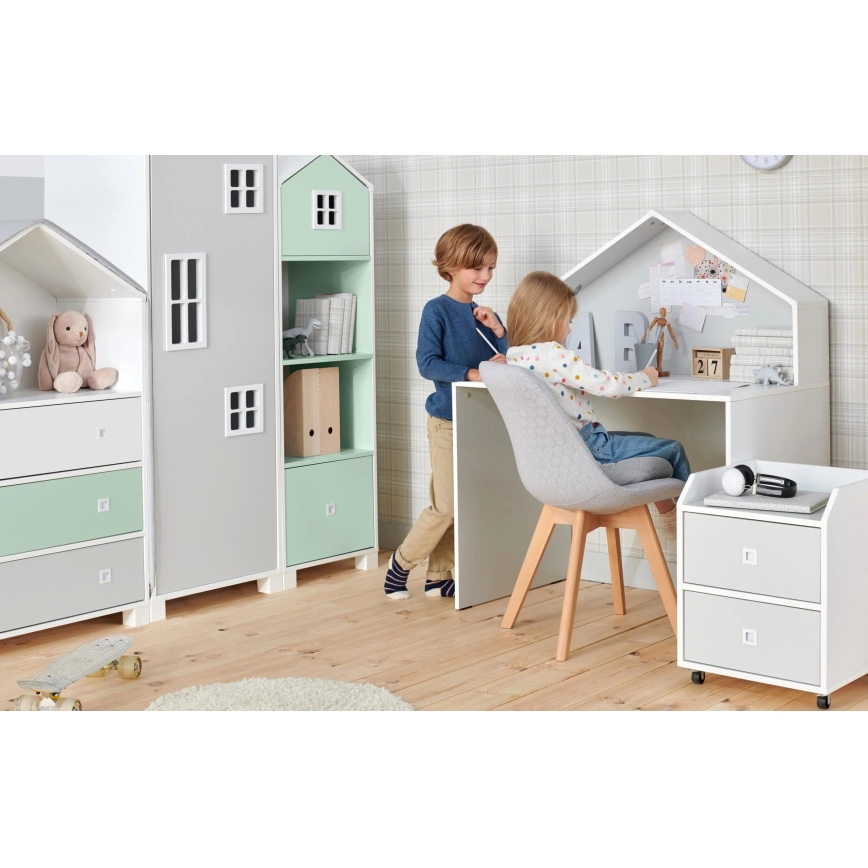 Παιδική συρταριέρα MIRUM 126x80 εκ. λευκή/γκρι/πράσινη