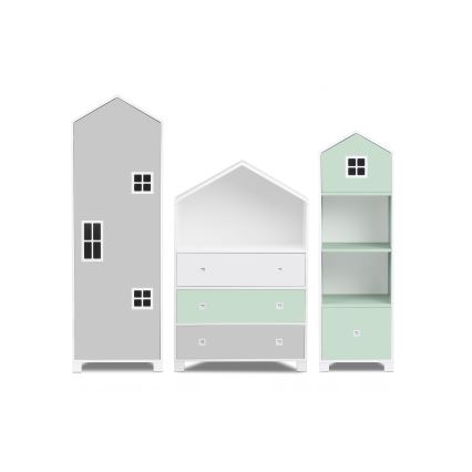 Παιδική συρταριέρα MIRUM 126x80 εκ. λευκή/γκρι/πράσινη