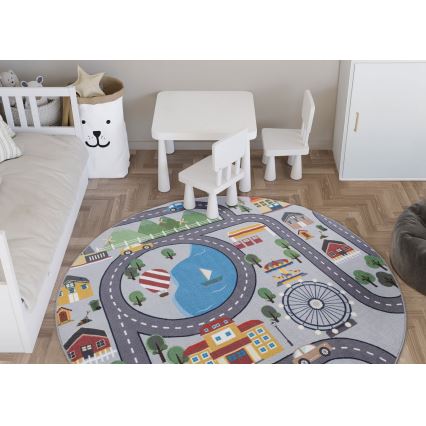 Παιδικό αντιολισθητικό χαλί ARES STREETS 160 cm γκρι/πόλη