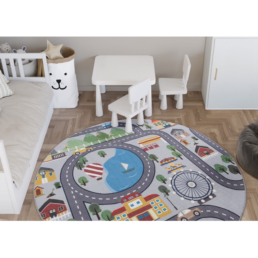 Παιδικό αντιολισθητικό χαλί ARES STREETS 160 cm γκρι/πόλη