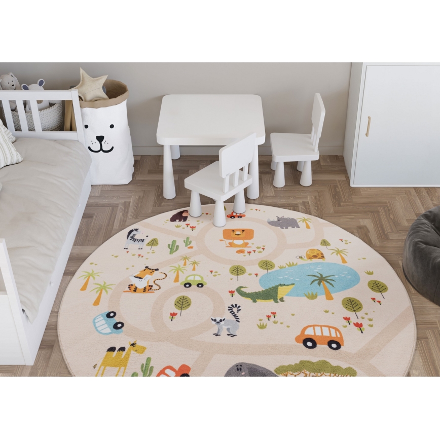 Παιδικό αντιολισθητικό χαλί ARES STREETS 160 cm μπεζ/σαφάρι