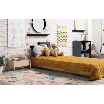 Παιδικό αντιολισθητικό χαλί ARES STREETS 80x150 cm μπεζ/σαφάρι