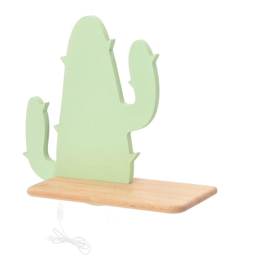 Παιδικό φωτιστικό τοίχου LED με ράφι CACTUS LED/4W/230V πράσινο/ξύλο,