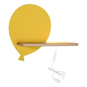 Παιδικό φωτιστικό τοίχου LED με ράφι BALLOON LED/4W/230V κίτρινο/ξύλο,