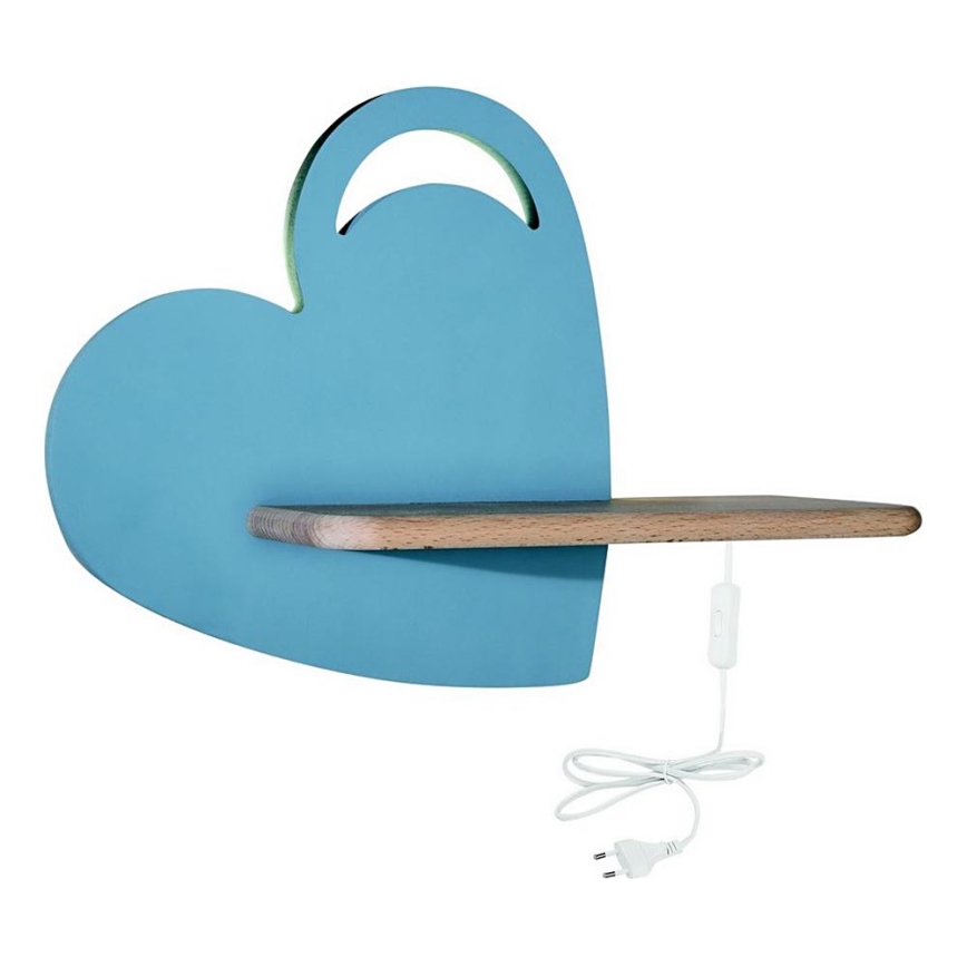 Παιδικό φωτιστικό τοίχου LED με ράφι HEART LED/5W/230V μπλε/ξύλο,