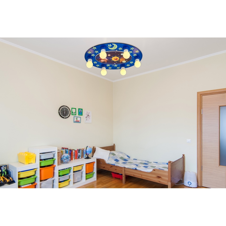 Παιδικό φωτιστικό οροφής LUCCA 6xE27/24W/230V μπλε