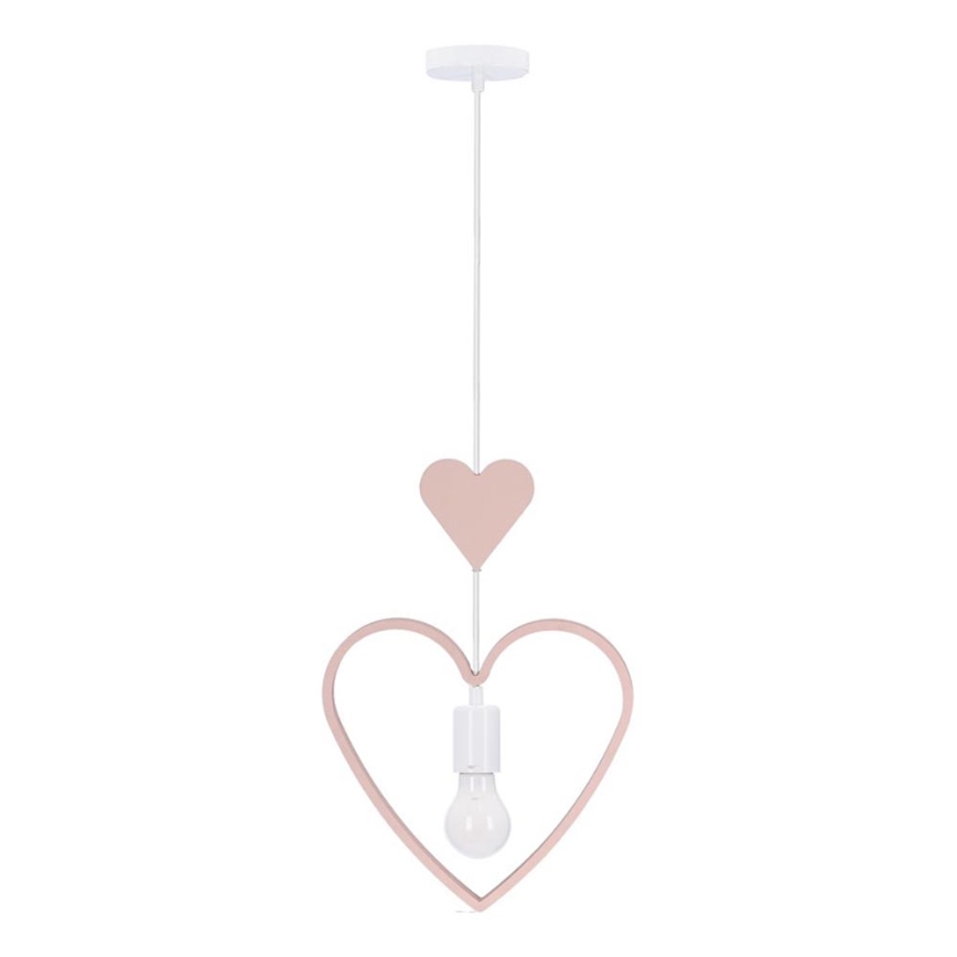 Παιδικό κρεμαστό φωτιστικό HEART με καλώδιο, 1xE27/20W/230V, ροζ/λευκό