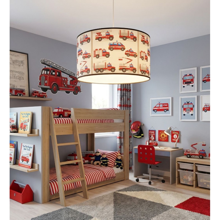 Παιδικό κρεμαστό φωτιστικό KIDS ROOM 1xE27/60W/230V, διάμ. 40 cm — θέμα: πυροσβέστες