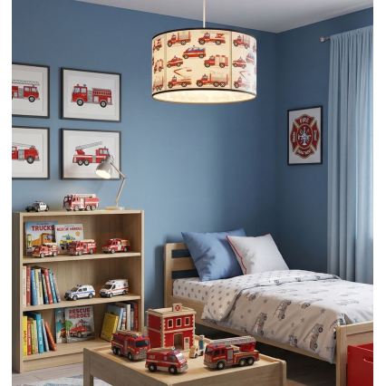 Παιδικό κρεμαστό φωτιστικό KIDS ROOM 1xE27/60W/230V, διάμ. 40 cm — θέμα: πυροσβέστες