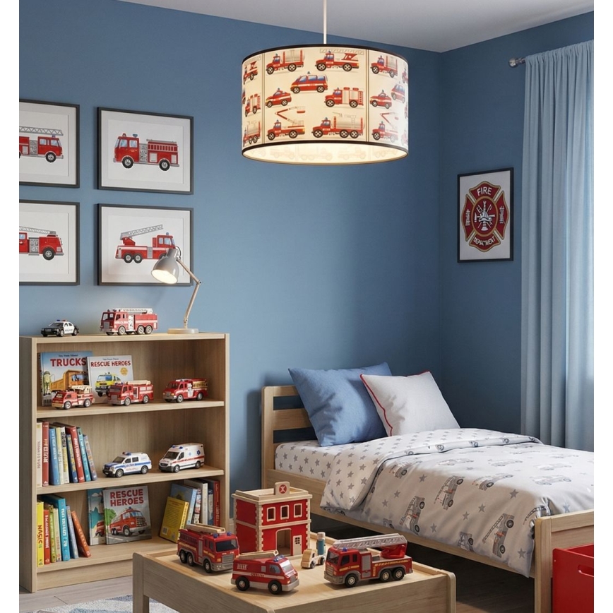 Παιδικό κρεμαστό φωτιστικό KIDS ROOM 1xE27/60W/230V, διάμ. 40 cm — θέμα: πυροσβέστες