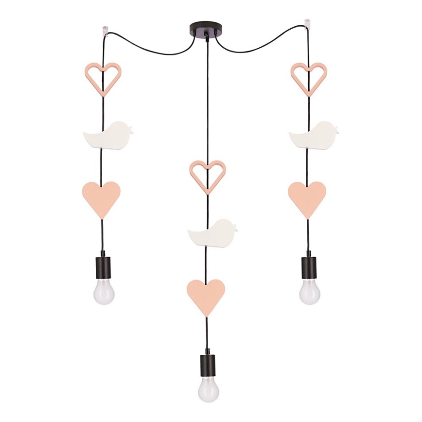 Παιδικό κρεμαστό φωτιστικό με καλώδιο TRIO 3xE27/20W/230V ροζ/λευκό