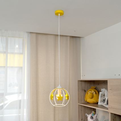 Παιδικό κρεμαστό φωτιστικό οροφής STARS 1xE27/15W/230V κίτρινο/λευκό